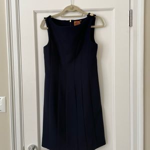 Tory Burch navy dress with gold buttons on shoulder
